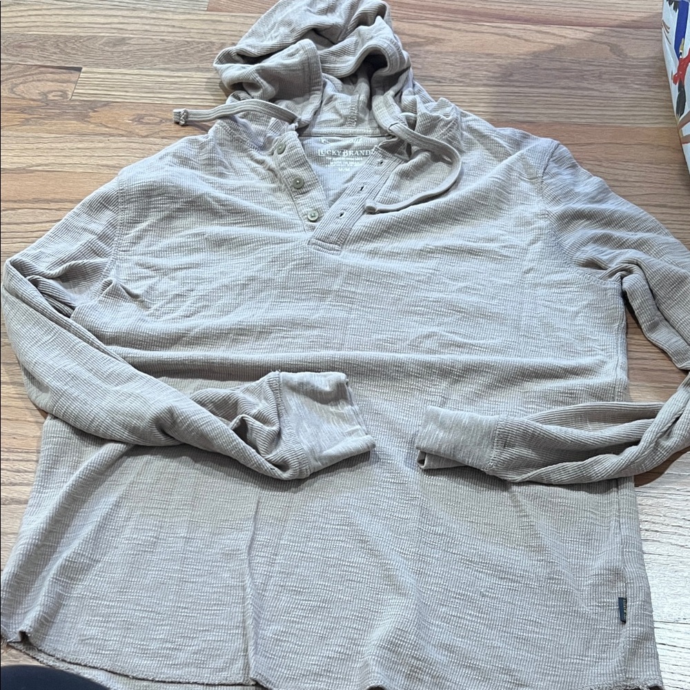 Lucky Brand Taupe Waffle-Knit Hooded Henley